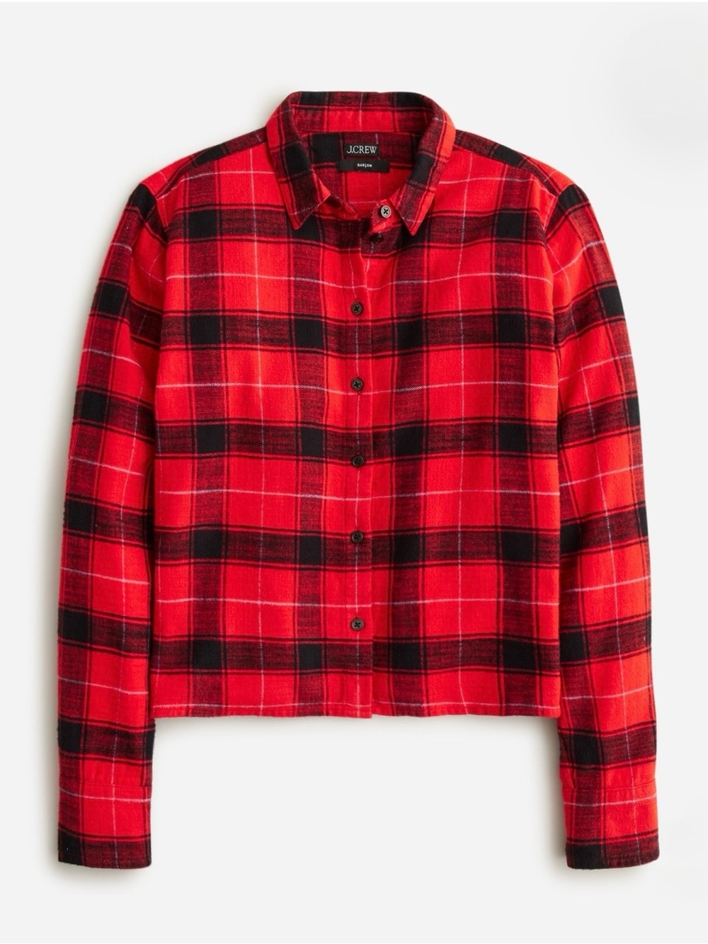 J. Crew Red and Black Plaid Button-Up Jean Jacket